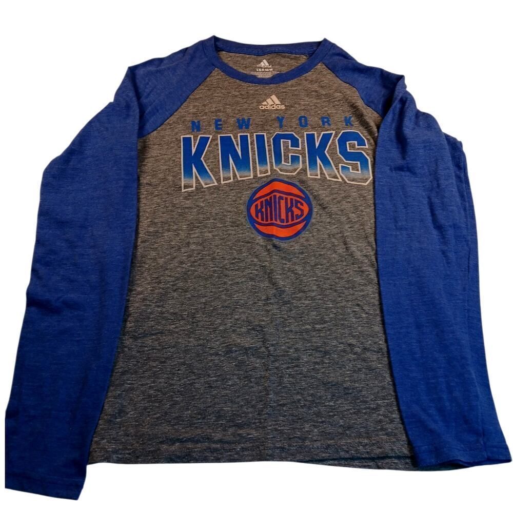 Adidas New York Knicks Boys Gray & Blue Long Sleeve Shirt - Size: L